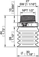 Przyssawka wielomieszkowa wykrywalna B-BL 30-2, Silikon SIL 40°, NPT 1/2" zew., bez filtra (S.BBL30-2DS40.NT12MSS.00) (0207095) - Piab