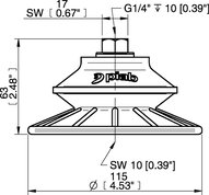 Przyssawka mieszkowa BFF110P, PU55°/60°, G1/4" wew., filtr siatkowy, (BFF110P.5R.G75MR) (0207215) - Piab