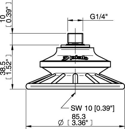 Przyssawka mieszkowa BFF80TP, PU55°/60°/30°, G1/4" zew., filtr siatkowy, (BFF80TP.5S.G79MR) (0209101) - Piab