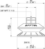 Przyssawka mieszkowa BFFT60, PU30°/60°, NPT 3/8" wew., filtr siatkowy (S.BFFT60P306060.NT38F.01) (0222769) - Piab