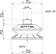 Przyssawka mieszkowa BFFT60, PU30°/60°, G3/8" zew. + NPSF 1/8" wew., filtr siatkowy (S.BFFT60P306060.G38MNS18F.01) (0222770) - Piab