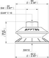 Przyssawka mieszkowa BFFT60, PU30°/60°, G3/8", wew., filtr siatkowy (S.BFFT60P306060.G38F.01) (0222771) - Piab