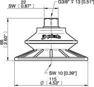 Przyssawka mieszkowa BFF110TP, złącze G3/8" wew., (BFF110TP.5S.G77MR) (0206696) - Piab