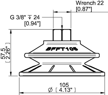Przyssawka mieszkowa BFFT105P, PU60°/60°/30°, G3/8" wew., tworzywowy, (BFFT105P.5V.G56WC) (0210315) - Piab