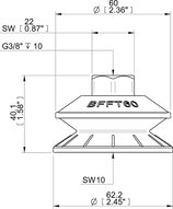 Przyssawka mieszkowa BFFT60, PU30°/60°, G3/8", wew.C, bez filtra (S.BFFT60P306060.G38FC.00) (0222772) - Piab