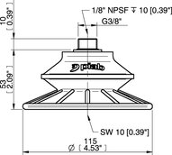 Przyssawka mieszkowa BFF110TP, PU55°/60°/30°, G3/8"/1/8" NPSF wew., filtr siatkowy, (BFF110TP.5S.G69MR) (0206698) - Piab