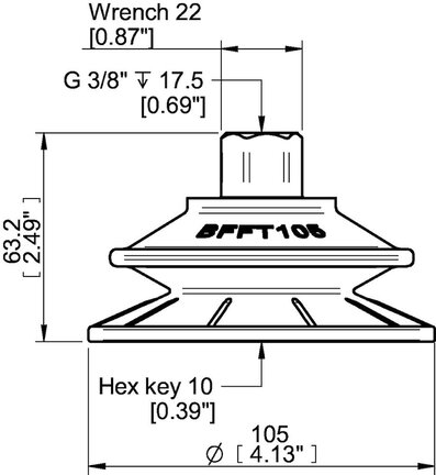 Przyssawka mieszkowa BFFT105P, PU60°/60°/30°, G3/8" wew., 17 mm, filtr siatkowy, (BFFT105P.5V.G78MR) (0210573) - Piab