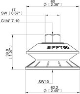 Przyssawka mieszkowa BFFT60, PU30°/60°, G1/4", wew., filtr siatkowy (S.BFFT60P306060.G14F.01) (0222774) - Piab
