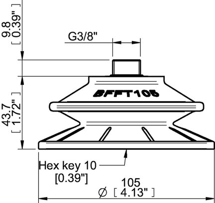 Przyssawka mieszkowa BFFT105P, PU60°/60°/30°, G3/8" zew., (BFFT105P.5V.G69MR) (0210574) - Piab