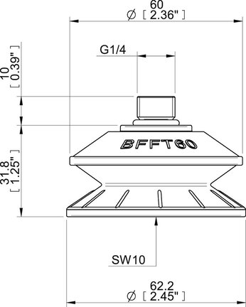 Przyssawka mieszkowa BFFT60, PU30°/60°, G1/4" zew., filtr siatkowy (S.BFFT60P306060.G14M.01) (0222775) - Piab