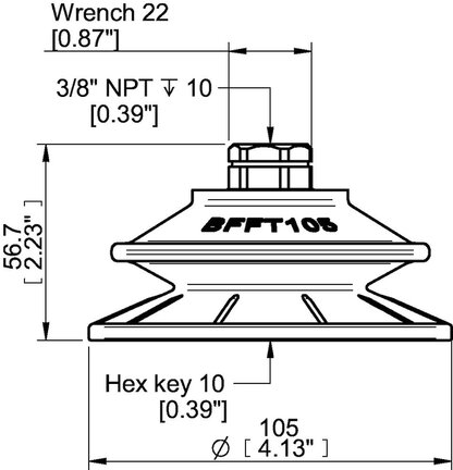 Przyssawka mieszkowa BFFT105P, PU60°/60°/30°, 3/8" NPT wew., filtr siatkowy, (BFFT105P.5V.N49MR) (0210575) - Piab