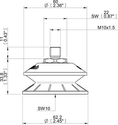 Przyssawka mieszkowa BFFT60, PU30°/60°, M10 zew., filtr siatkowy (S.BFFT60P306060.MM10M.01) (0222777) - Piab