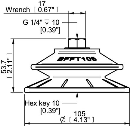 Przyssawka mieszkowa BFFT105P, PU60°/60°/30°, G1/4" wew., filtr siatkowy, (BFFT105P.5V.G75MR) (0210576) - Piab
