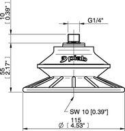 Przyssawka mieszkowa BFF110TP, PU55°/60°/30°, G1/4" zew., filtr siatkowy, (BFF110TP.5S.G79MR) (0209102) - Piab