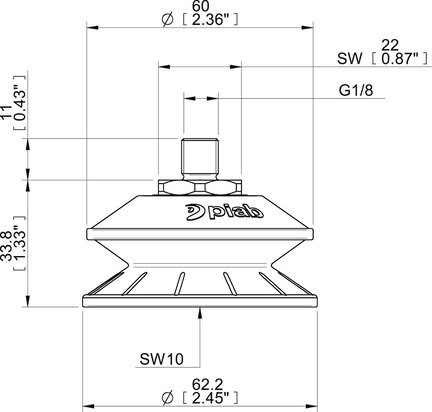 Przyssawka mieszkowa BFFT60, PU30°/60°, G1/8" zew., filtr siatkowy (S.BFFT60P306060.G18M.01) (0230284) - Piab