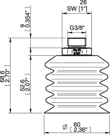 Przyssawka wielomieszkowa wykrywalna B-BL 60-2, Silikon SIL 40°, G3/8" zew., bez filtra (S.BBL60-2DS40.G38MSS.00) (0207110) - Piab