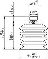 Przyssawka wielomieszkowa wykrywalna B-BL 60-2, Silikon SIL 40°, G3/8" zew., bez filtra (S.BBL60-2DS40.G38MSS.00) (0207110) - Piab