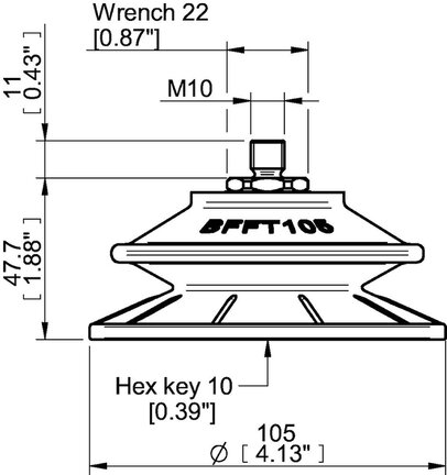 Przyssawka mieszkowa BFFT105P, PU60°/60°/30°, M10x1,5 zew., filtr siatkowy, (BFFT105P.5V.M10MR) (0210578) - Piab