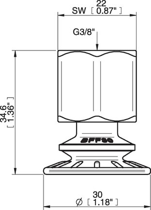 Przyssawka mieszkowa BFF30P, PU55°/60°, G3/8" wew., tworzywowy, (BFF30P.4R.G73WC) (0206599) - Piab