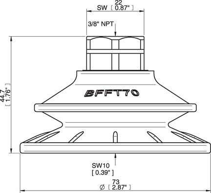 Przyssawka mieszkowa BFFT70P, PU60°/60°/30°, 3/8" NPT wew., filtr siatkowy, (BFFT70P.5S.N49MR) (0206525) - Piab