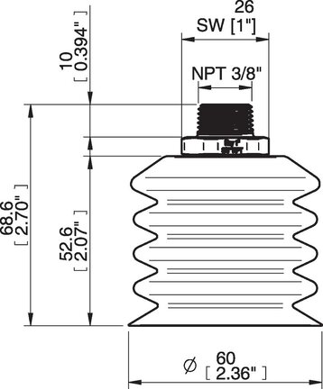 Przyssawka wielomieszkowa wykrywalna B-BL 60-2, Silikon SIL 40°, NPT 3/8 zew., bez filtra (S.BBL60-2DS40.NT38MSS.00) (0207112) - Piab