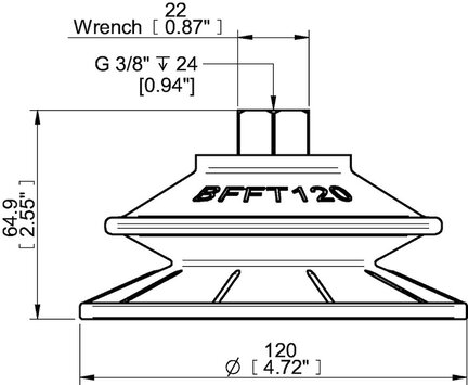 Przyssawka mieszkowa BFFT120P, PU60°/60°/30°, G3/8" wew., tworzywowy, (BFFT120P.5V.G56WC) (0210352) - Piab