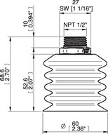 Przyssawka wielomieszkowa wykrywalna B-BL 60-2, Silikon SIL 40°, NPT 1/2" zew., bez filtra (S.BBL60-2DS40.NT12MSS.00) (0207113) - Piab