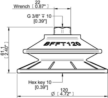 Przyssawka mieszkowa BFFT120P, PU60°/60°/30°, G3/8" wew., filtr siatkowy, (BFFT120P.5V.G70MR) (0210580) - Piab
