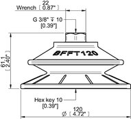 Przyssawka mieszkowa BFFT120P, PU60°/60°/30°, G3/8" wew., filtr siatkowy, (BFFT120P.5V.G70MR) (0210580) - Piab