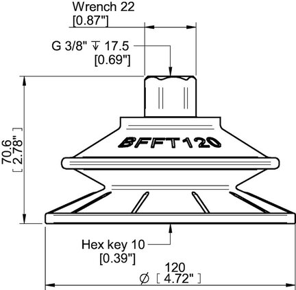 Przyssawka mieszkowa BFFT120P, PU60°/60°/30°, G3/8" wew., 17 mm, filtr siatkowy, (BFFT120P.5V.G78MR) (0210581) - Piab