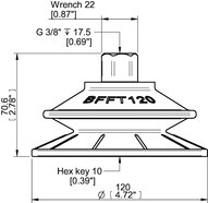 Przyssawka mieszkowa BFFT120P, PU60°/60°/30°, G3/8" wew., 17 mm, filtr siatkowy, (BFFT120P.5V.G78MR) (0210581) - Piab