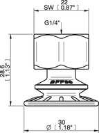 Przyssawka mieszkowa BFF30P, PU55°/60°, G1/4" wew., (BFF30P.4R.G75W) (0206918) - Piab