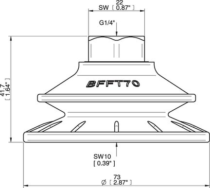 Przyssawka mieszkowa BFFT70P, PU60°/60°/30°, G1/4" wew., filtr siatkowy, (BFFT70P.5S.G75MR) (0206792) - Piab