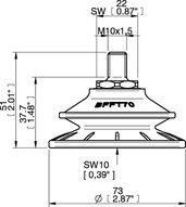 Przyssawka mieszkowa BFFT70P, PU60°/60°/30° M10x1,5 zew., filtr siatkowy, (BFFT70P.5S.M10MR) (0207667) - Piab