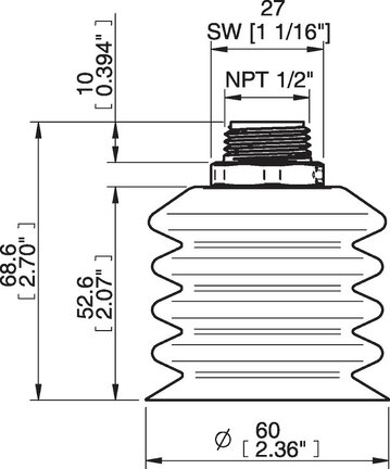 Przyssawka wielomieszkowa wykrywalna B-BL 60-2, Silikon SIL 40°, NPT 1/2" zew., bez filtra (S.BBL60-2DS40.NT12MDC.00) (0207118) - Piab