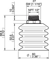 Przyssawka wielomieszkowa wykrywalna B-BL 60-2, Silikon SIL 40°, NPT 1/2" zew., bez filtra (S.BBL60-2DS40.NT12MDC.00) (0207118) - Piab