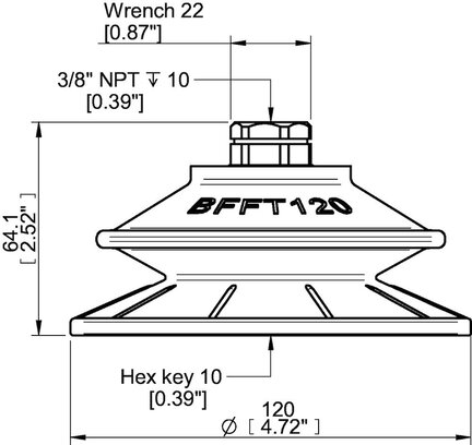 Przyssawka mieszkowa BFFT120P, PU60°/60°/30°, 3/8" NPT wew., filtr siatkowy, (BFFT120P.5V.N49MR) (0210583) - Piab