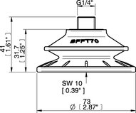 Przyssawka mieszkowa BFFT70P, PU60°/60°/30°, G1/4" zew., filtr siatkowy, (BFFT70P.5S.G79MR) (0207699) - Piab