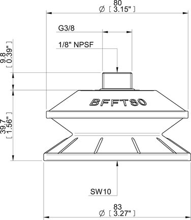 Przyssawka mieszkowa BFFT80, PU30°/60°, G3/8" zew. + NPSF 1/8" wew., filtr siatkowy (S.BFFT80P306060.G38MNS18F.01) (0222779) - Piab