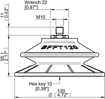 Przyssawka mieszkowa BFFT120P, PU60°/60°/30°, M10x1,5 zew., filtr siatkowy, (BFFT120P.5V.M10MR) (0210586) - Piab