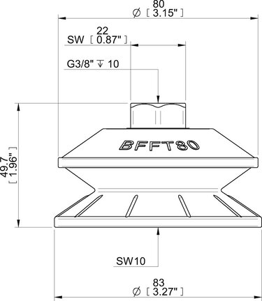 Przyssawka mieszkowa BFFT80, PU30°/60°, G3/8", wew., filtr siatkowy (S.BFFT80P306060.G38F.01) (0222780) - Piab