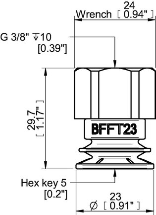 Przyssawka mieszkowa BFFT23P, PU60°/60°/30°, G3/8" wew., tworzywowy, (BFFT23P.5V.G85WC) (0210170) - Piab