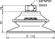Przyssawka mieszkowa BF110P, PU30°/60°, 3/8" NPSF wew., (BF110P.5K.N40W) (0110291) - Piab