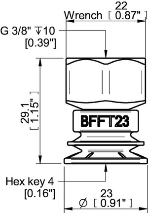 Przyssawka mieszkowa BFFT23P, PU60°/60°/30°, G3/8" wew., (BFFT23P.5V.G80W) (0210555) - Piab