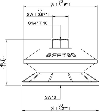 Przyssawka mieszkowa BFFT80, PU30°/60°, G1/4", wew., filtr siatkowy (S.BFFT80P306060.G14F.01) (0222783) - Piab