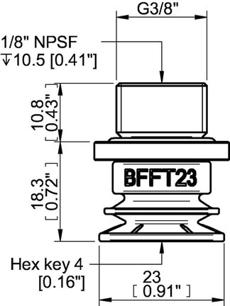 Przyssawka mieszkowa BFFT23P, PU60°/60°/30°, G3/8" zew. - 1/8" NPSF wew., (BFFT23P.5V.G82W) (0210557) - Piab