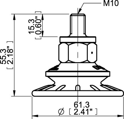 Przyssawka mieszkowa BFF60P, PU55°/60°, M10x1.5 zew., (BFF60P.4R.M10M) (0121428) - Piab