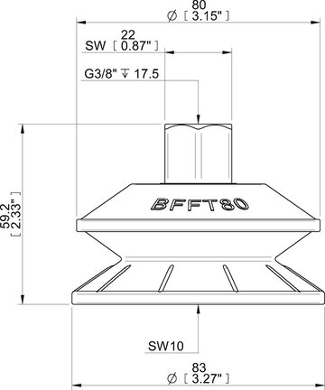 Przyssawka mieszkowa BFFT80, PU30°/60°, G3/8", długi wew., filtr siatkowy (S.BFFT80P306060.G38FL.01) (0222785) - Piab