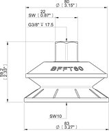 Przyssawka mieszkowa BFFT80, PU30°/60°, G3/8", długi wew., filtr siatkowy (S.BFFT80P306060.G38FL.01) (0222785) - Piab
