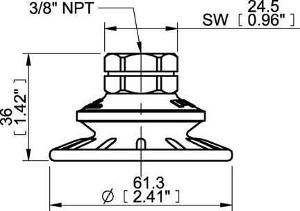 Przyssawka mieszkowa BFF60P, PU55°/60°, 3/8" NPT wew., (BFF60P.4R.06UN) (0122279) - Piab